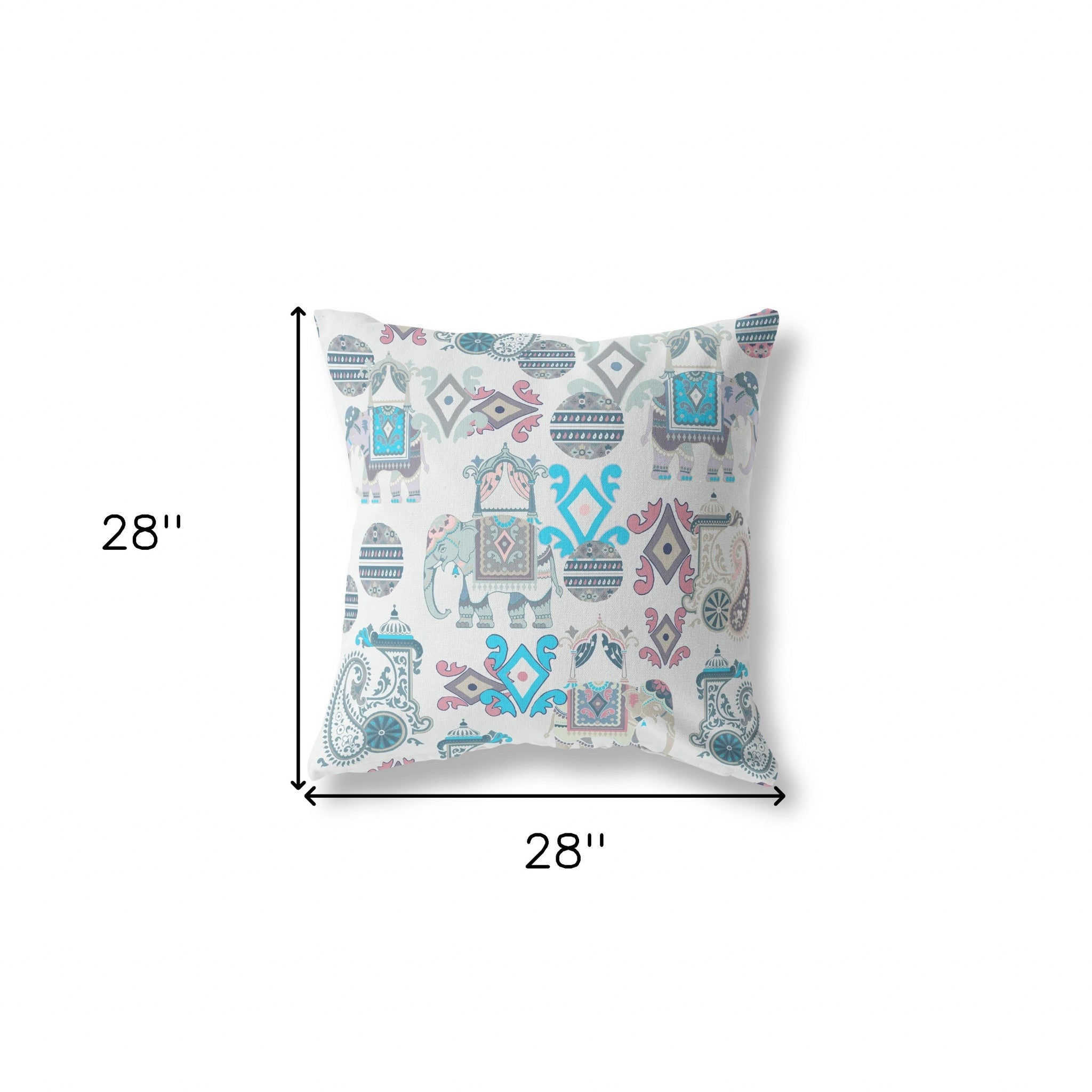 18" Aqua and Gray Elephant Scroll Blown Closed Broadcloth Throw Pillow