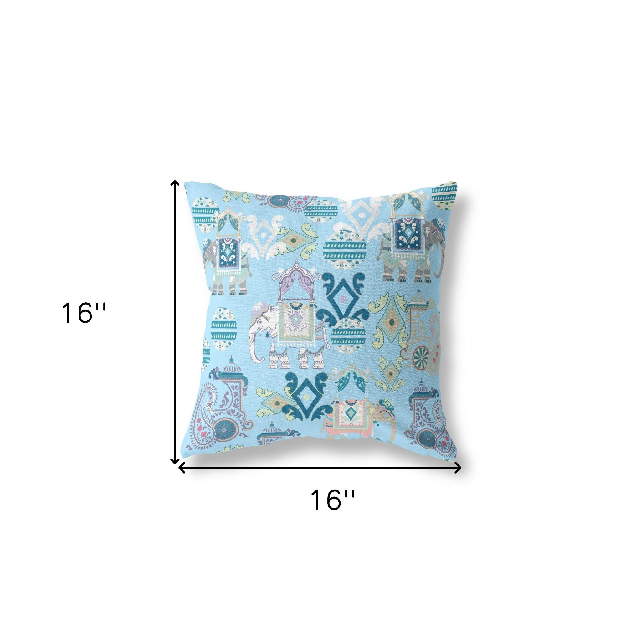 16" X 16" Sky Blue And White Broadcloth Floral Throw Pillow