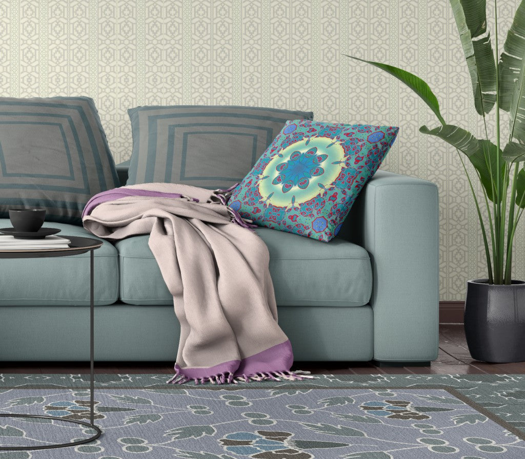 18" X 18" Green And Red Blown Seam Geometric Indoor Outdoor Throw Pillow