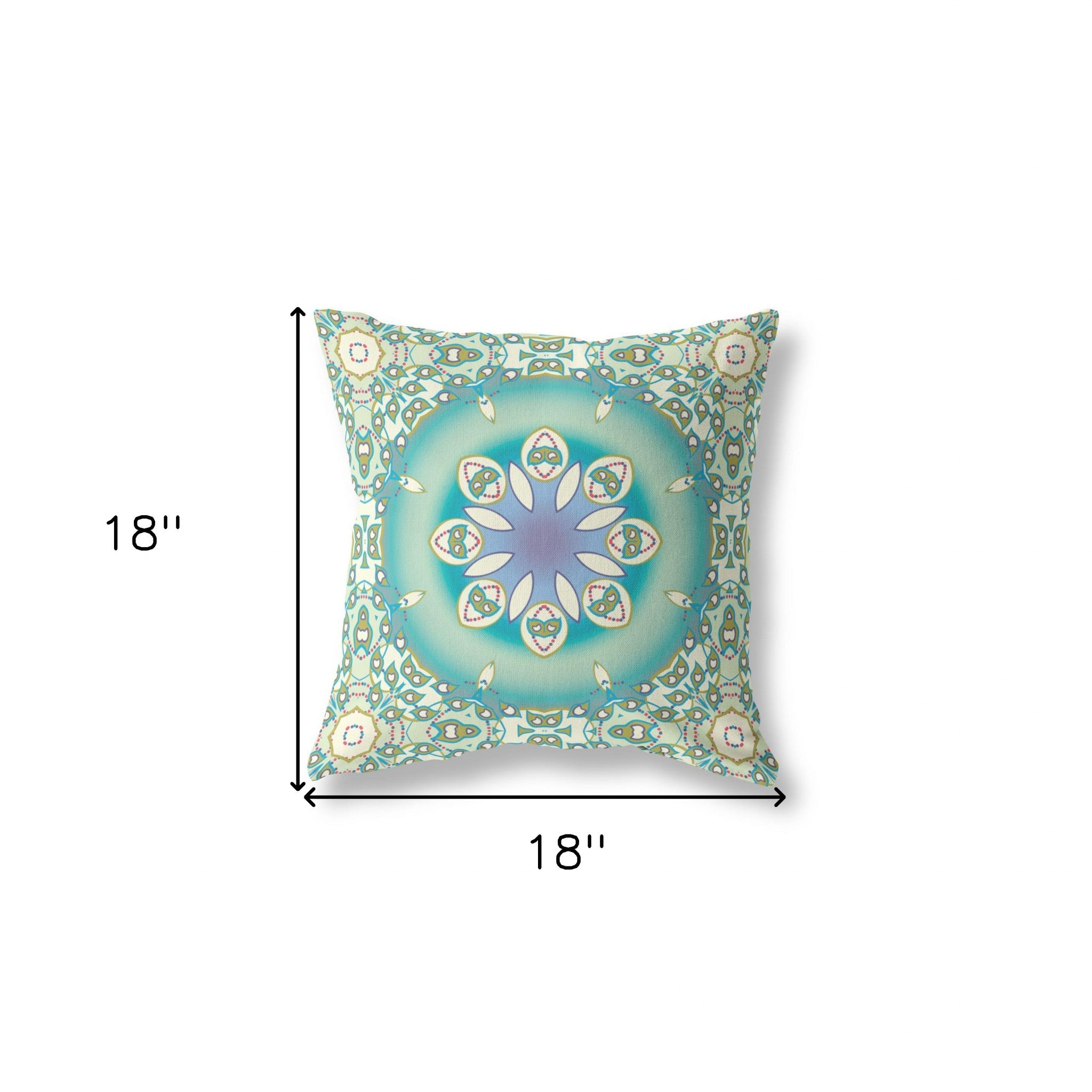 18" X 18" Beige And Green Broadcloth Floral Throw Pillow