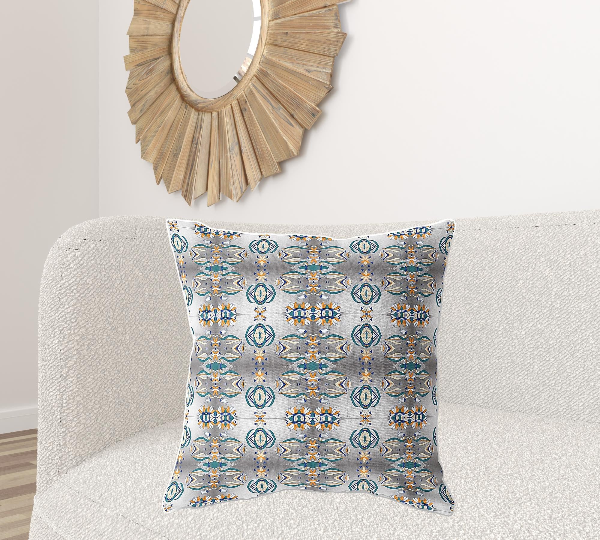 18" X 18" Off White And Brown Broadcloth Floral Throw Pillow