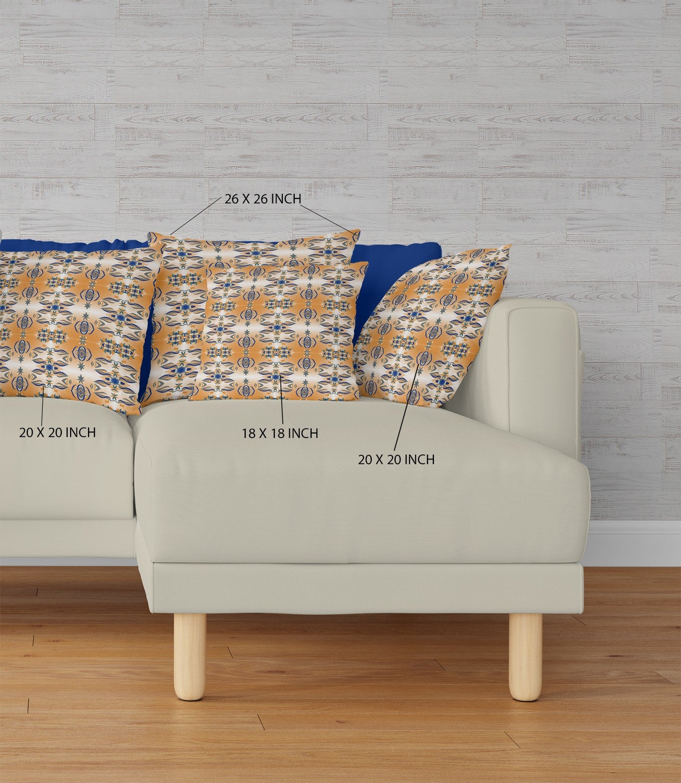 18" X 18" Orange And Gray Broadcloth Floral Throw Pillow