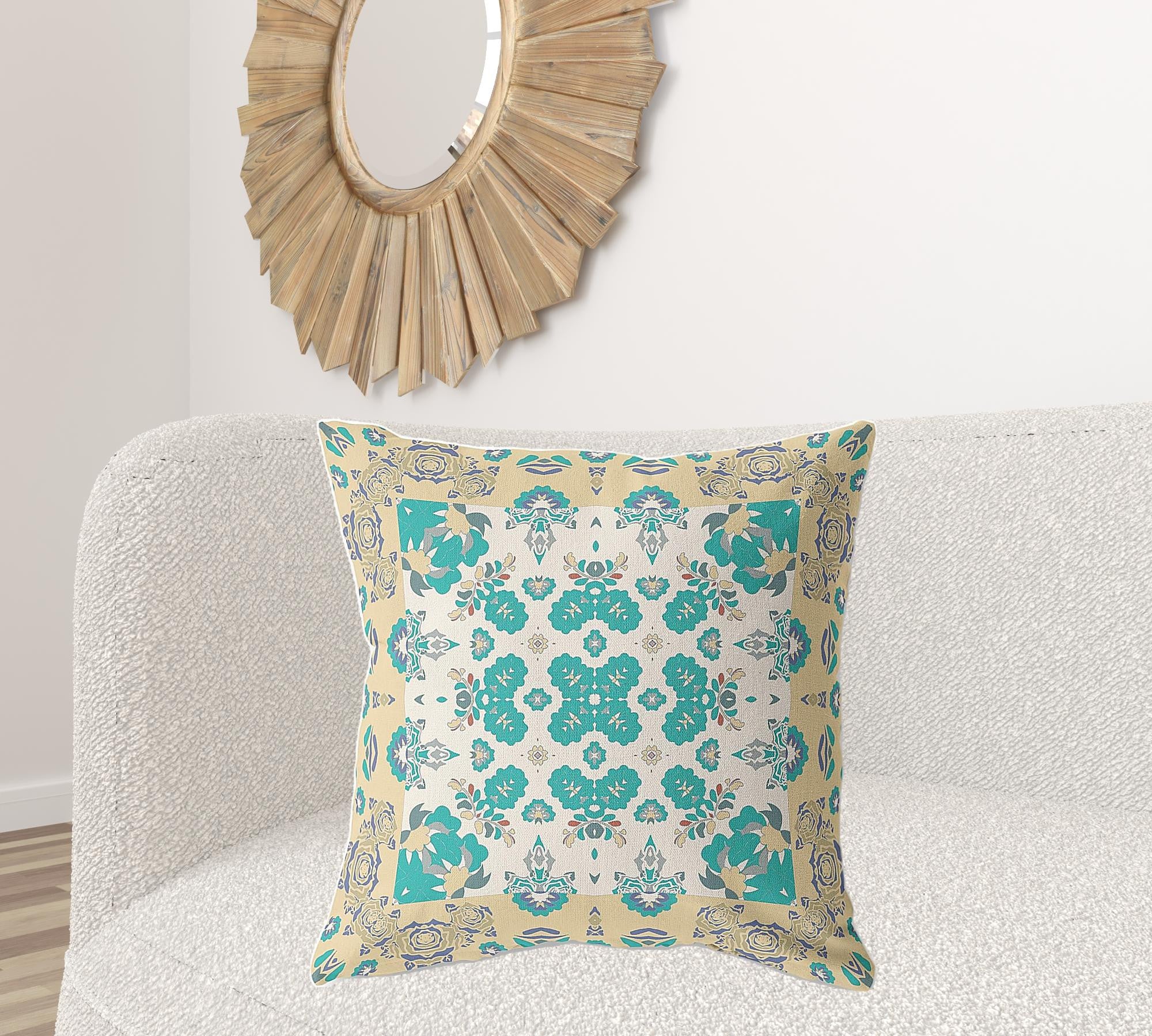 18" X 18" Yellow And White Broadcloth Floral Throw Pillow