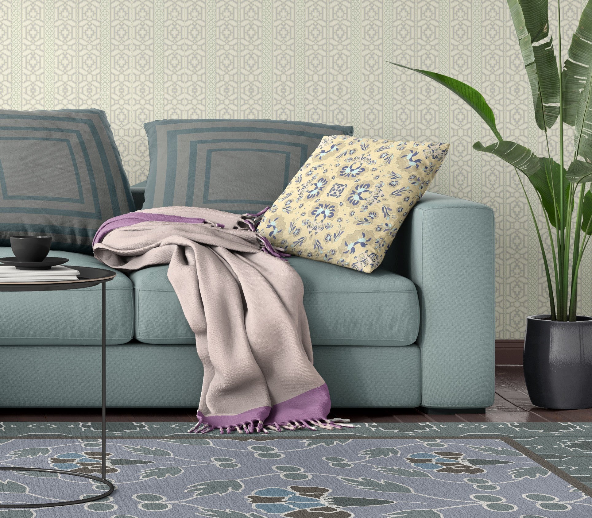 18" X 18" Yellow Broadcloth Floral Throw Pillow