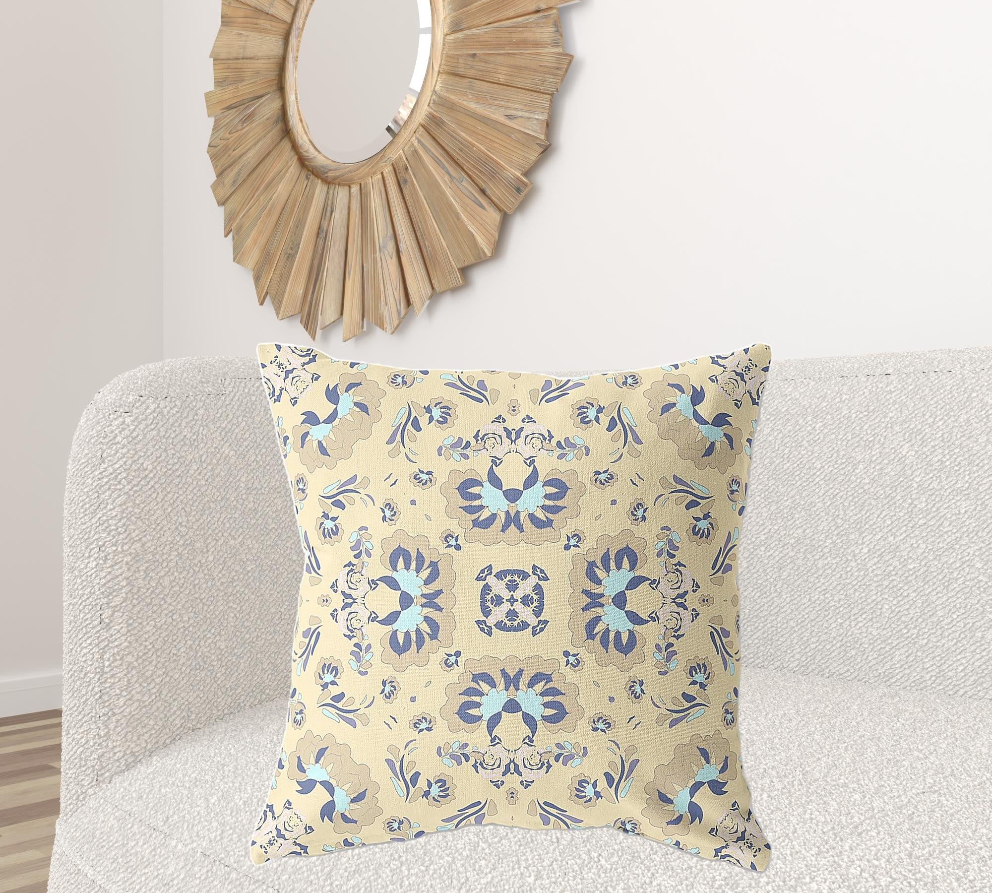 18" X 18" Yellow Broadcloth Floral Throw Pillow