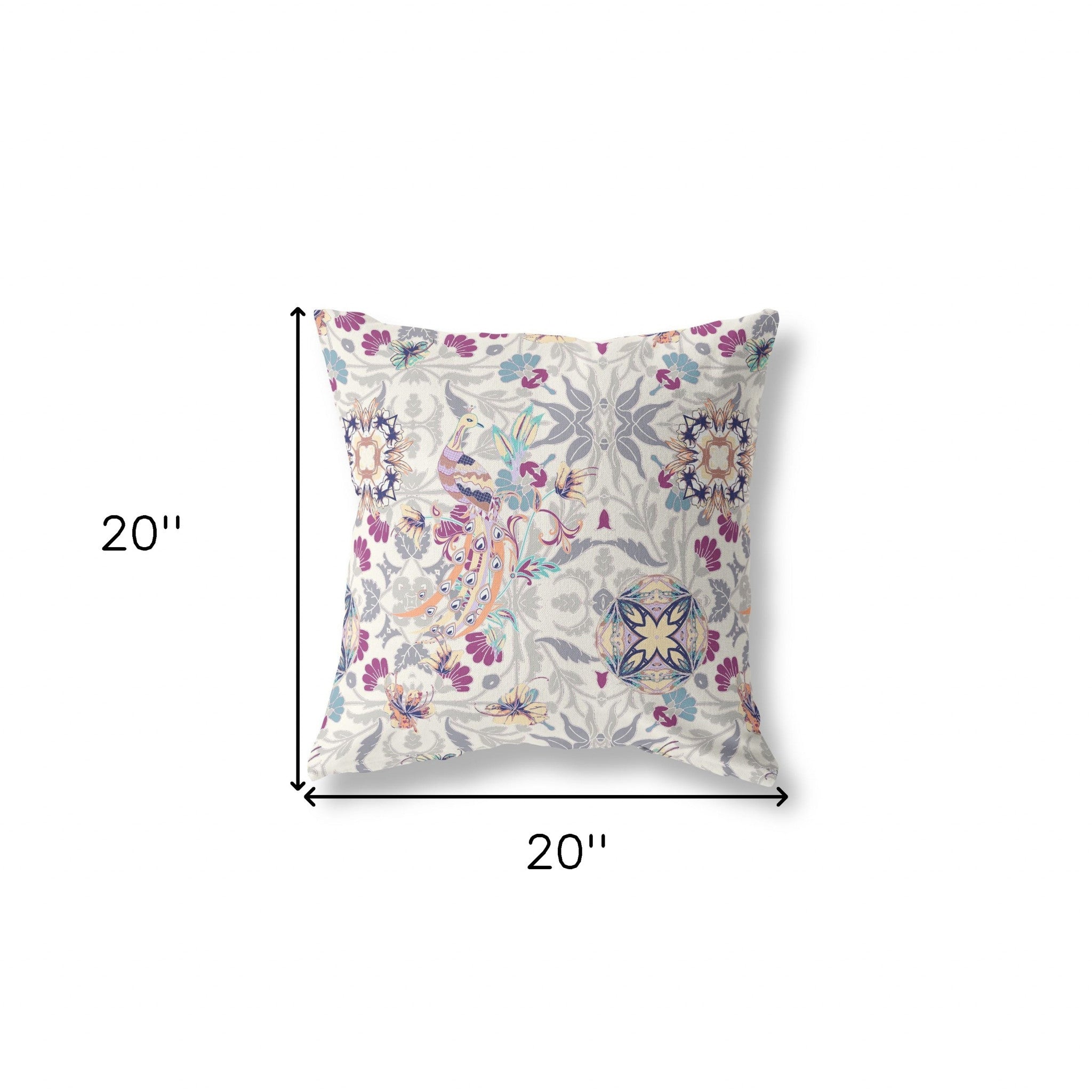 18" X 18" Off White And Pink Broadcloth Floral Throw Pillow