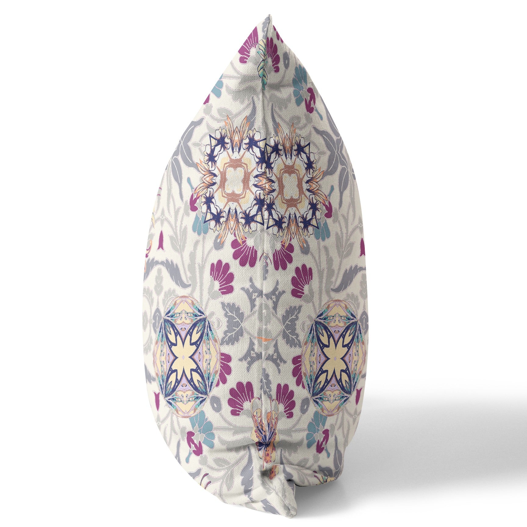 18" X 18" Off White And Pink Broadcloth Floral Throw Pillow