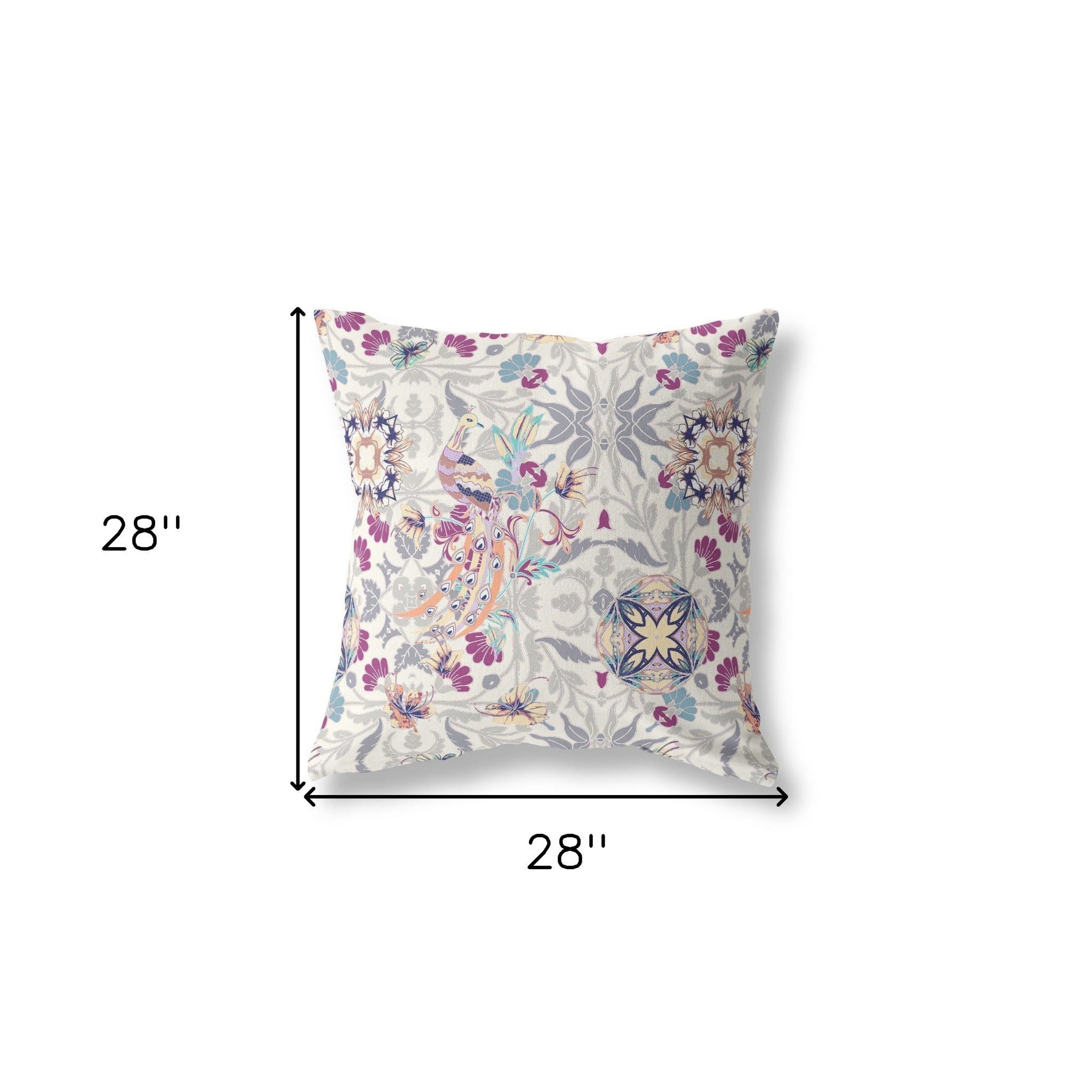 18" X 18" Off White And Pink Broadcloth Floral Throw Pillow