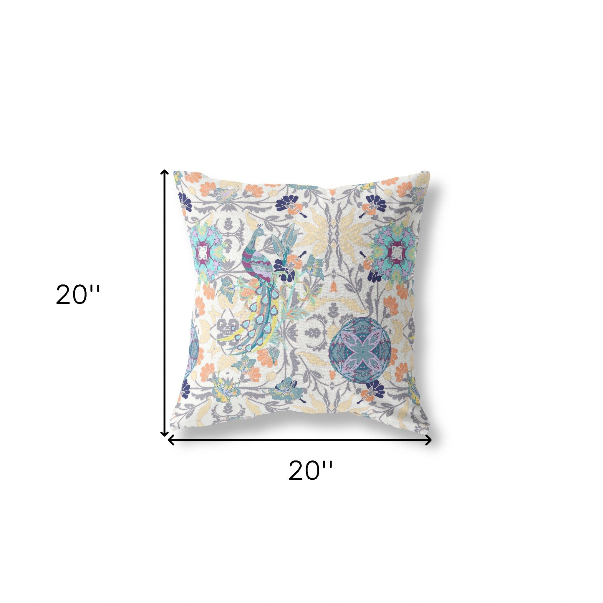 18" X 18" Off White And Yellow Broadcloth Floral Throw Pillow