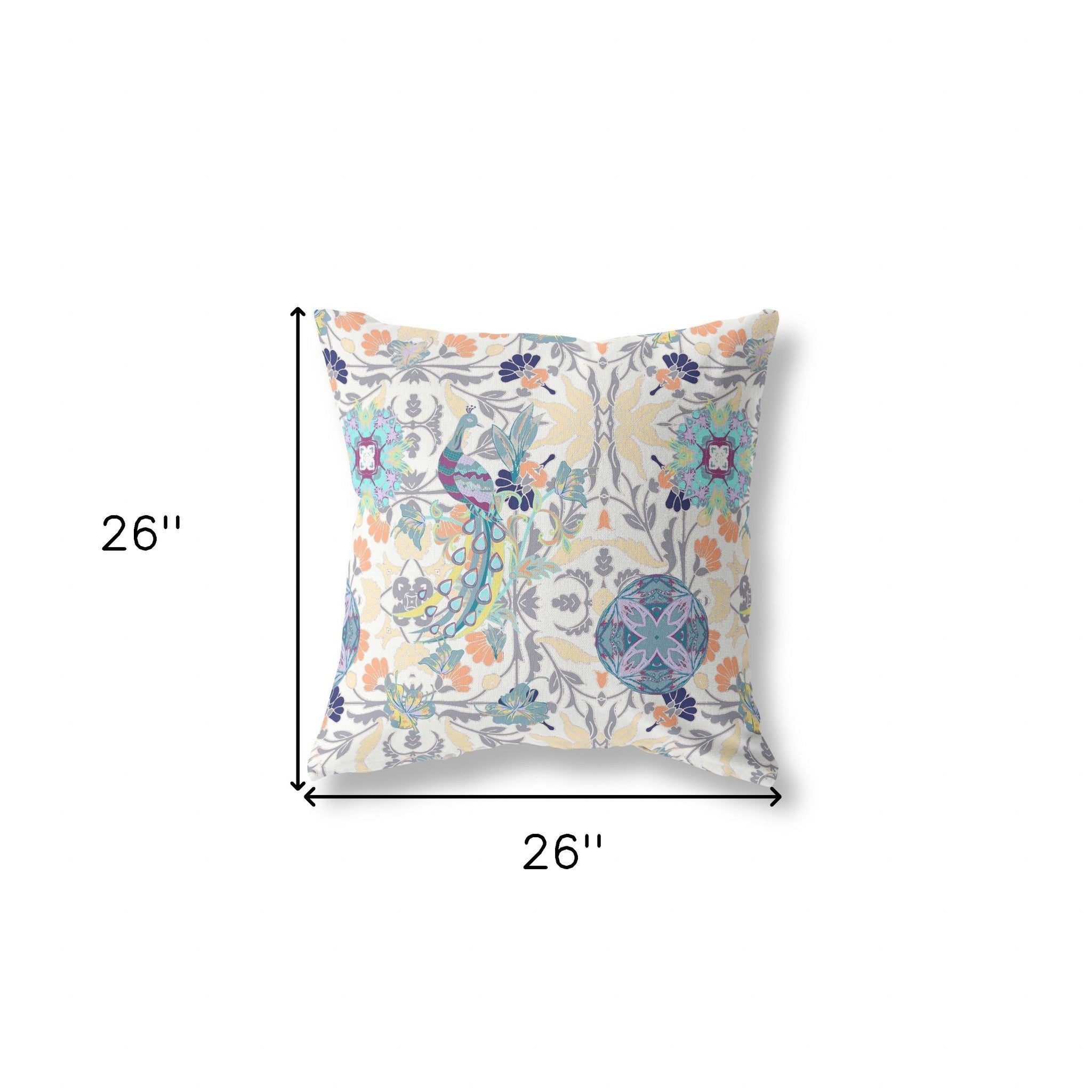 18" X 18" Off White And Yellow Broadcloth Floral Throw Pillow