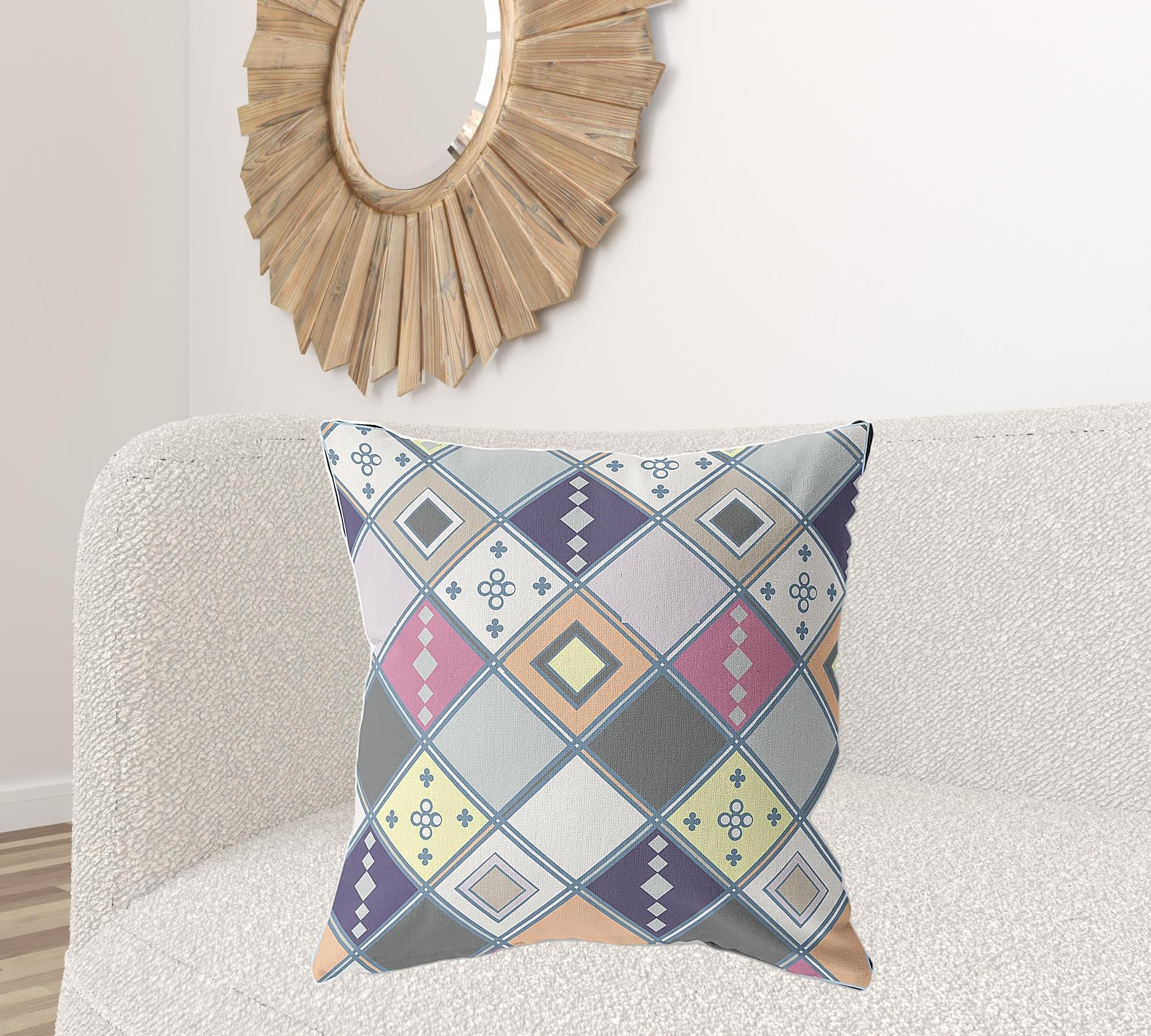 18" X 18" Beige And Pink Broadcloth Floral Throw Pillow