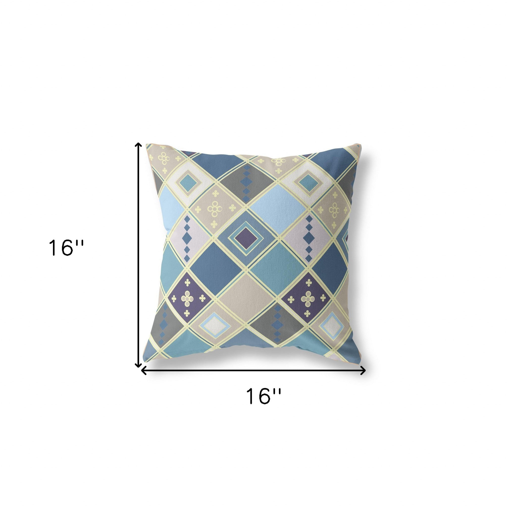 16" X 16" Blue And Gold Broadcloth Floral Throw Pillow