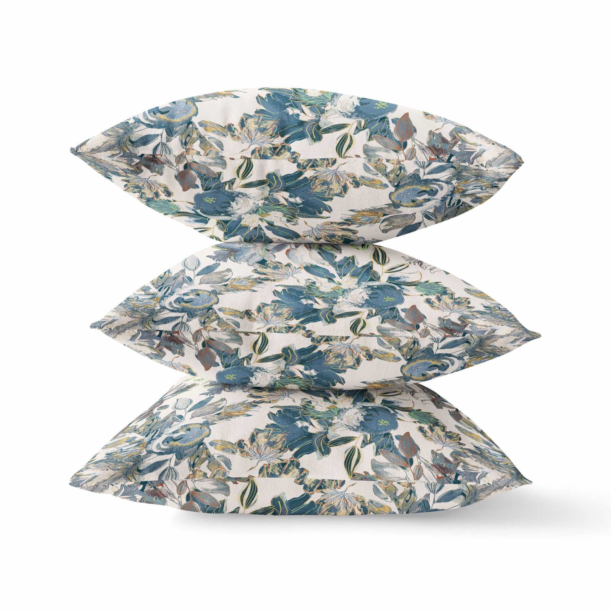 16" X 16" Green And Grey Broadcloth Floral Throw Pillow