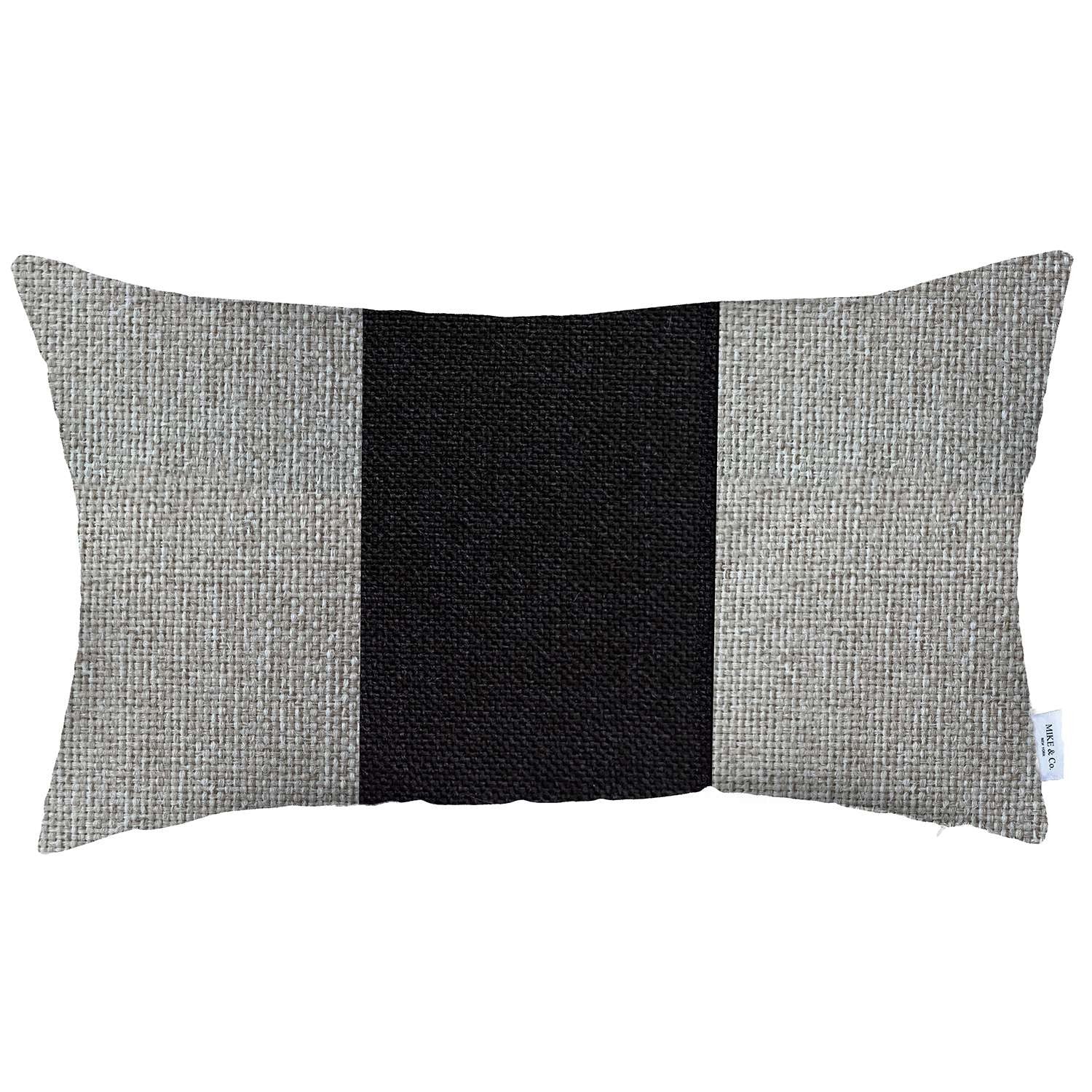 Funda de almohada lumbar de poliéster hecha a mano con cremallera geométrica gris y negra de 12 "X 20"