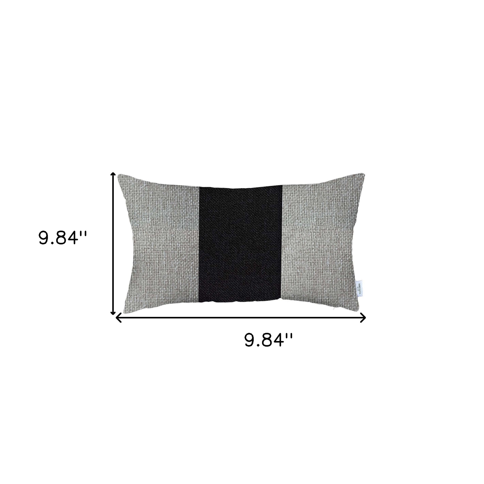 Funda de almohada lumbar de poliéster hecha a mano con cremallera geométrica gris y negra de 12 "X 20"