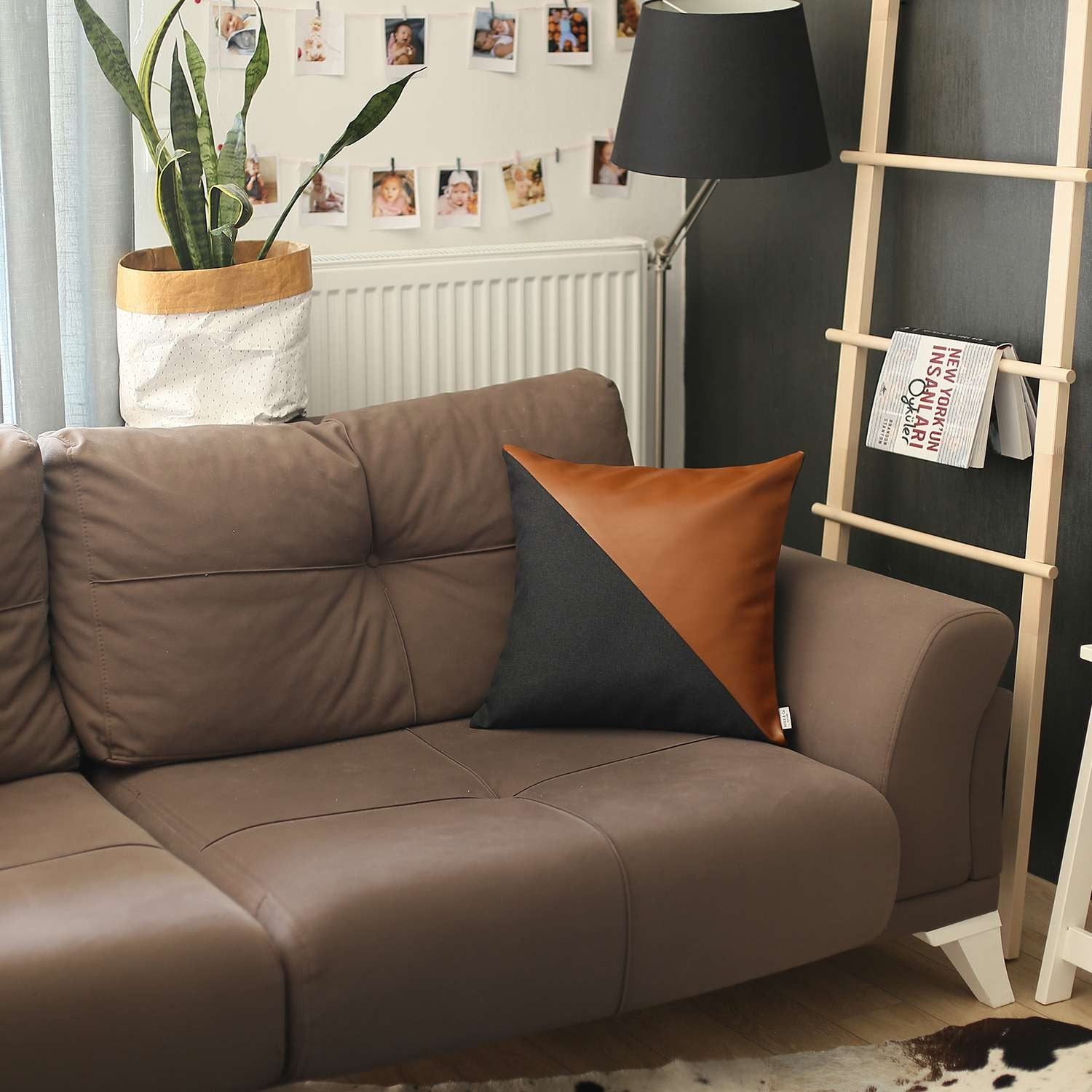 18" X 18" Brown And Black Geometric Zippered Handmade Polyester Throw Pillow Cover