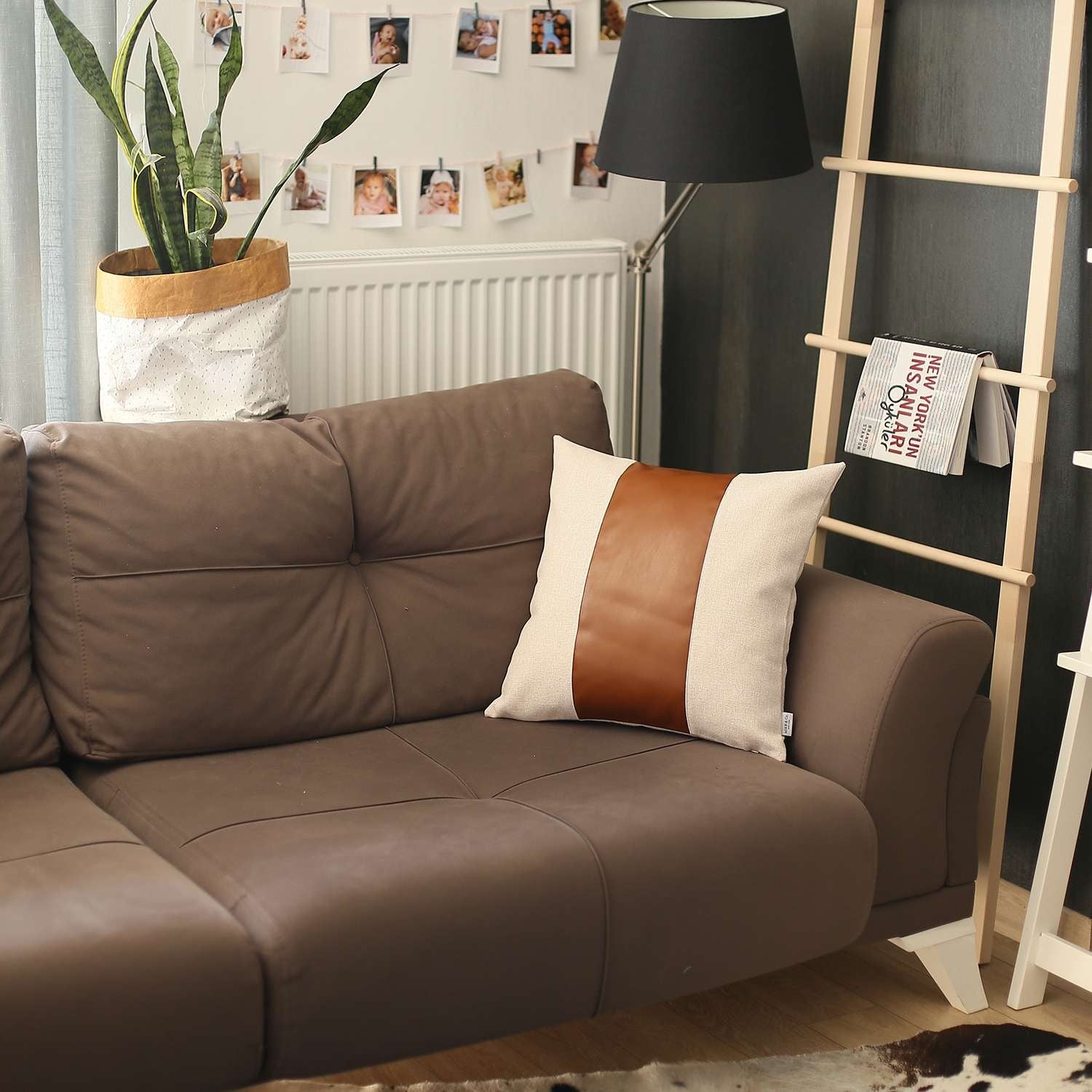 18" X 18" Grey And Brown Geometric Zippered Handmade Polyester Throw Pillow Cover