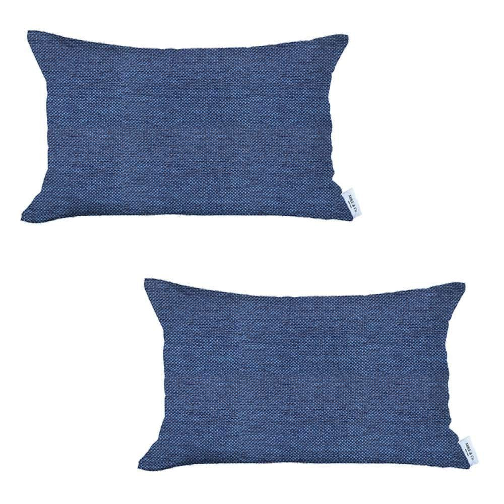 Set Of Two 20" X 12" Blue Zippered Handmade Polyester Lumbar Pillow