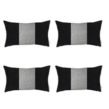Set Of Four Black And Grey Geometric Zippered Handmade Polyester Lumbar Pillow - 20