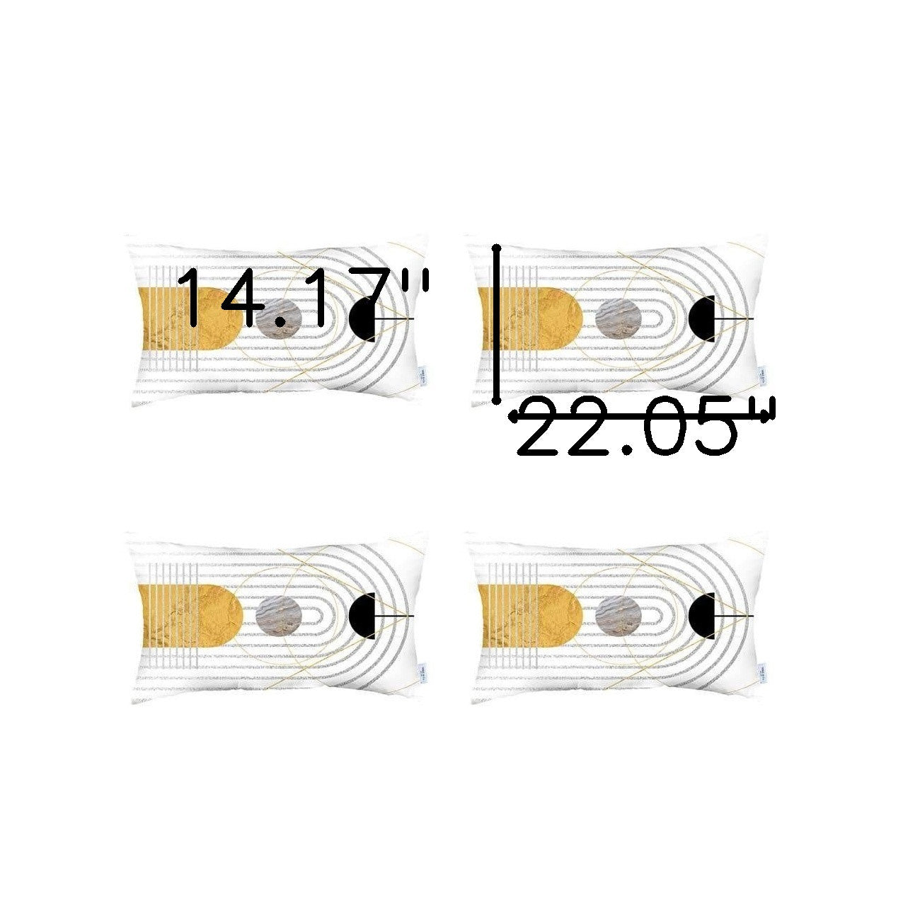 Set Of Four 20" X 12" Black And Yellow Abstract Zippered Handmade Polyester Lumbar Pillow