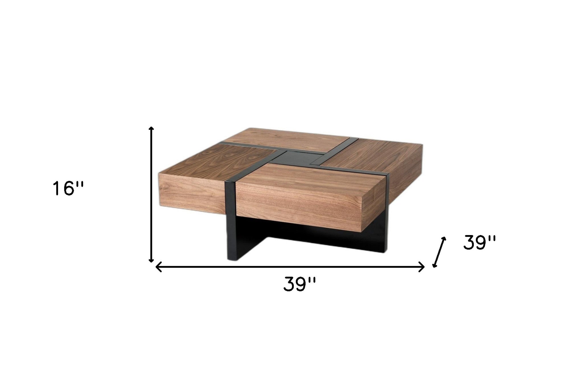 Modern Walnut and Black Square Coffee Table with Storage