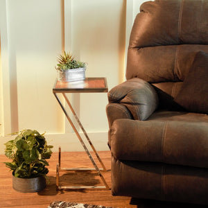 Stylish Asymmetrical Wood and Metal Z shaped Side Table