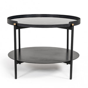 Modern Black Marble Painted Round Metal Coffee Table