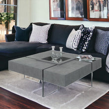 Modern Gray Faux Concrete and Glass Floating Coffee Table
