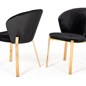 Set of Two Black Velvet Rosegold Dining Chairs