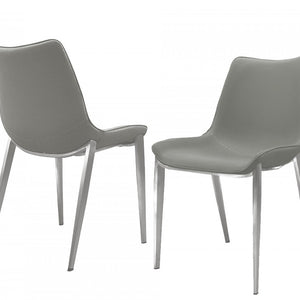 Set of Two Gray Faux Leather Modern Dining Chairs