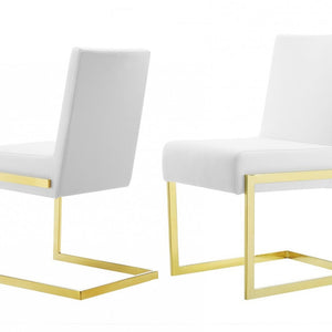 Set of Two White Gold Modern Dining Chairs