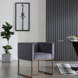 Dark Gray Velvet Antique Brass Dining Chair