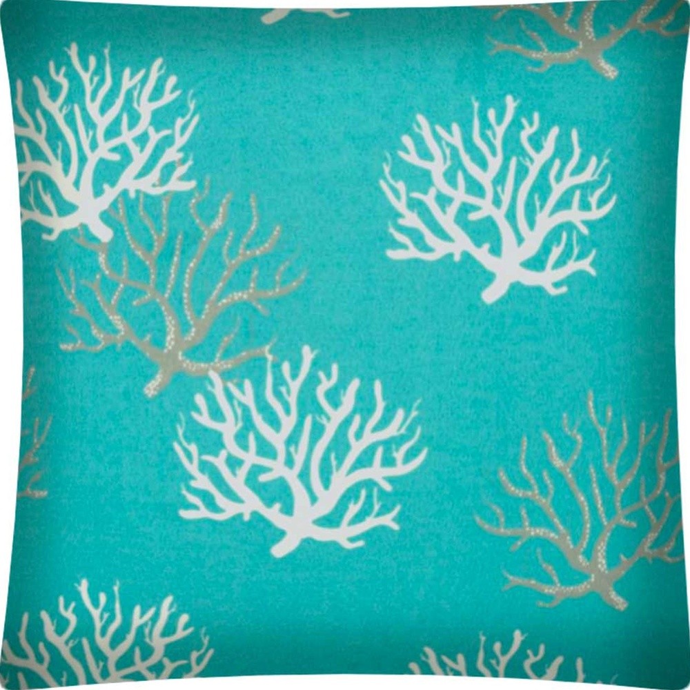 17"x17" Aqua Gray And White Zippered Polyester Coastal Throw Pillow Cover