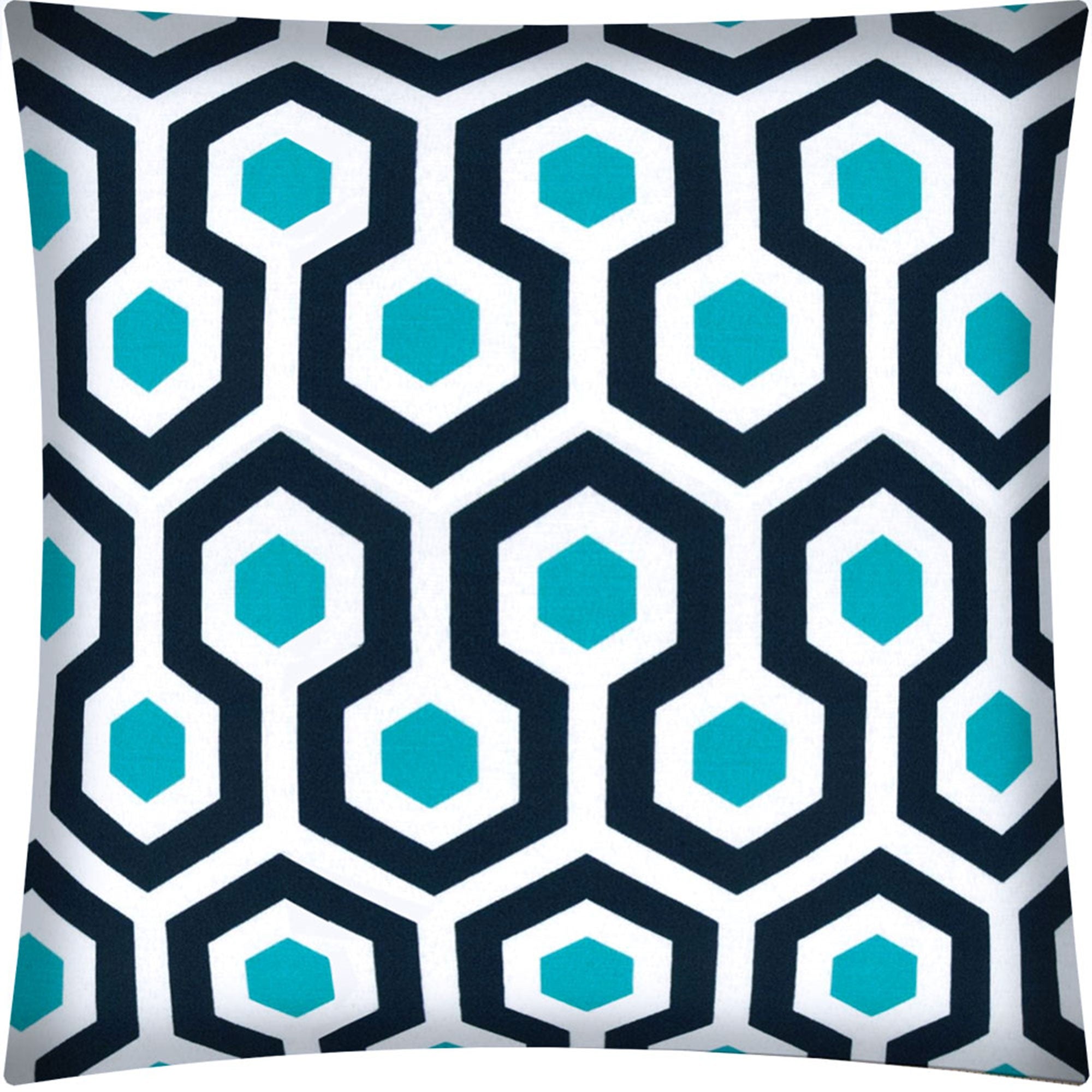 17" X 17" White Navy And Aqua Zippered Polyester Geometric Throw Pillow Cover