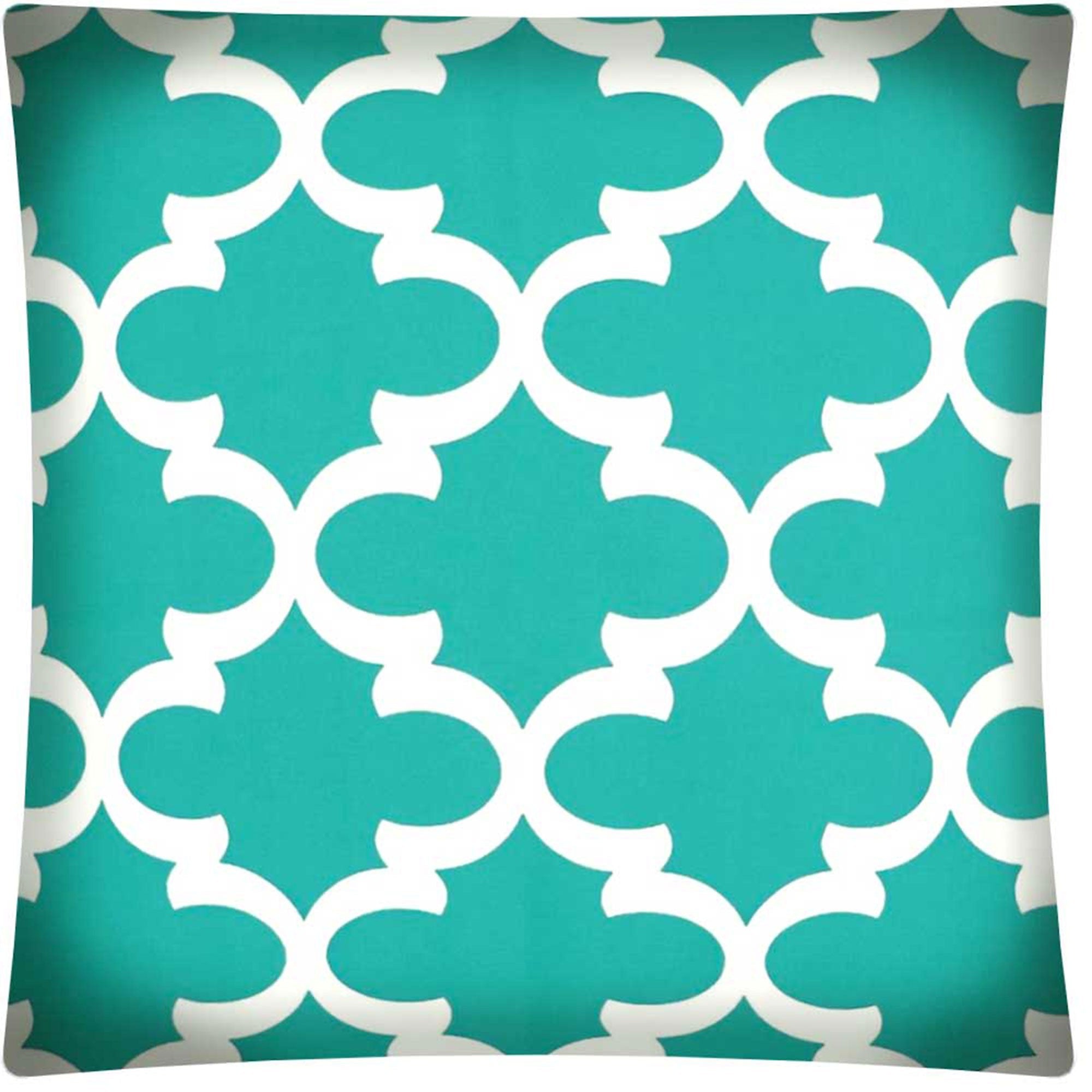 17" X 17" Aqua And White Zippered Polyester Quatrefoil Throw Pillow Cover
