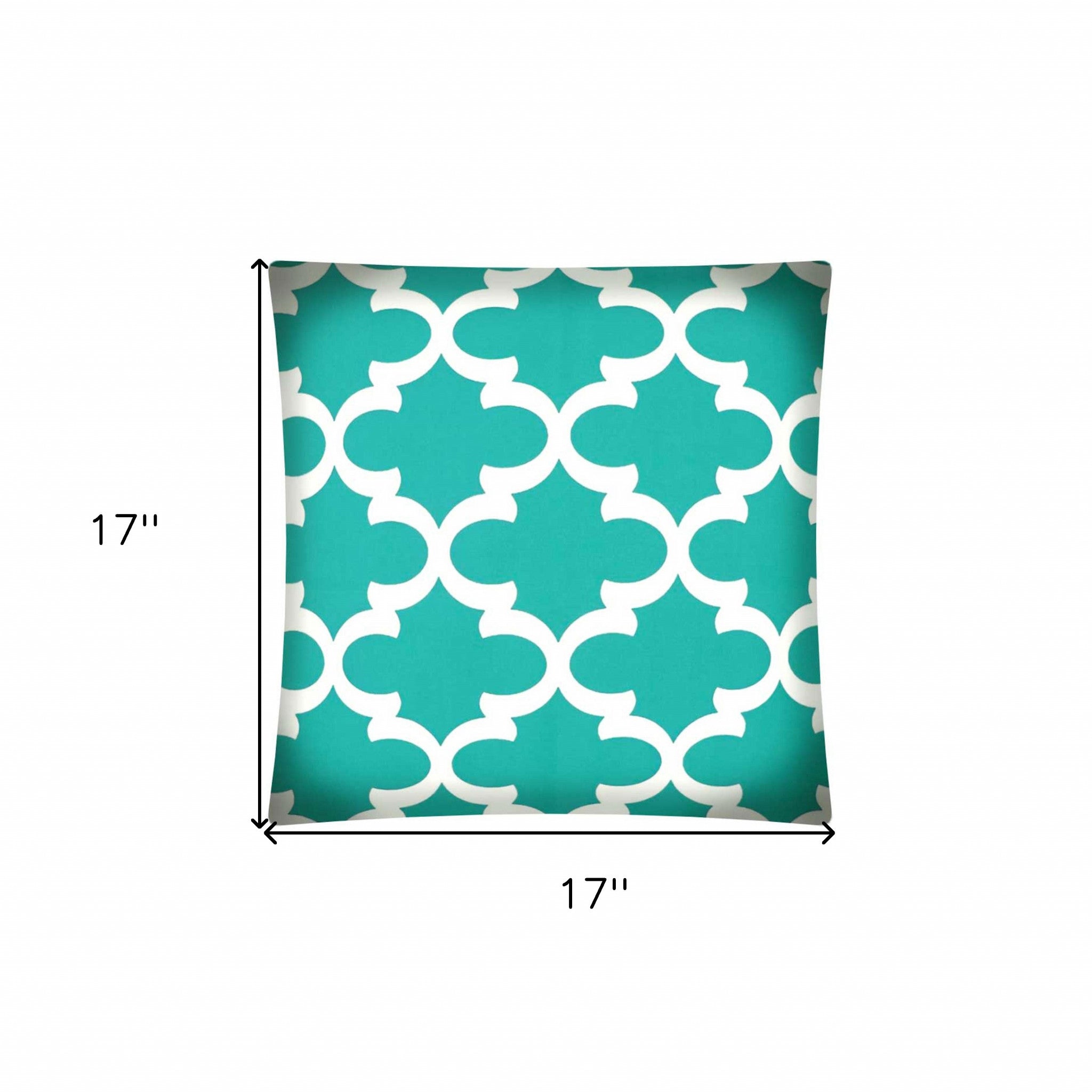 17" X 17" Aqua And White Zippered Polyester Quatrefoil Throw Pillow Cover