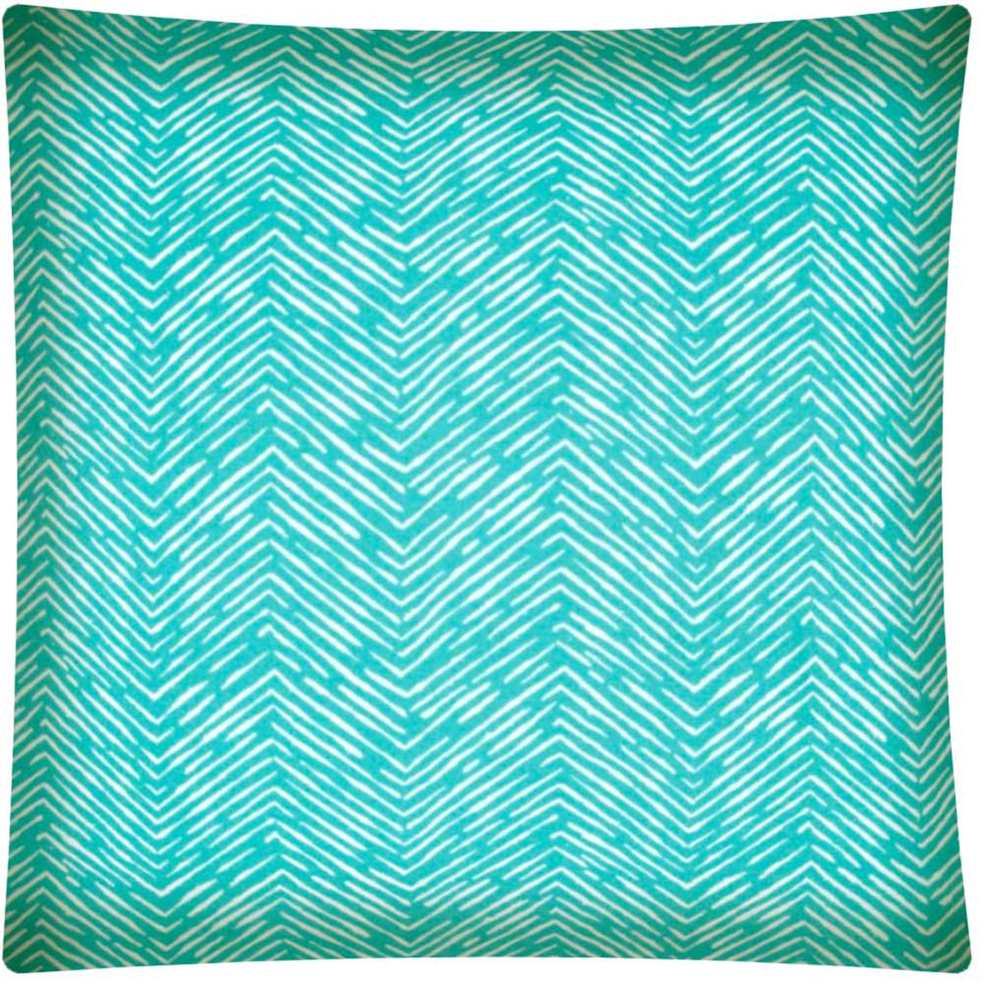 17" X 17" Turquoise And White Zippered Polyester Chevron Throw Pillow Cover