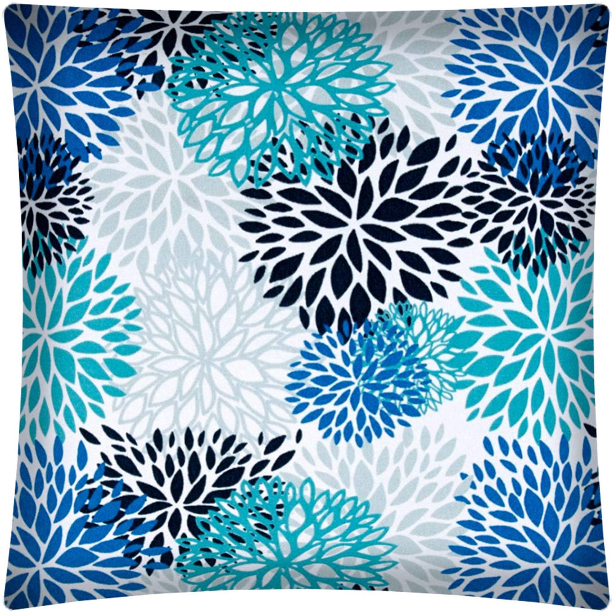 17" X 17" Blue Seafoam And White Zippered Polyester Floral Throw Pillow Cover