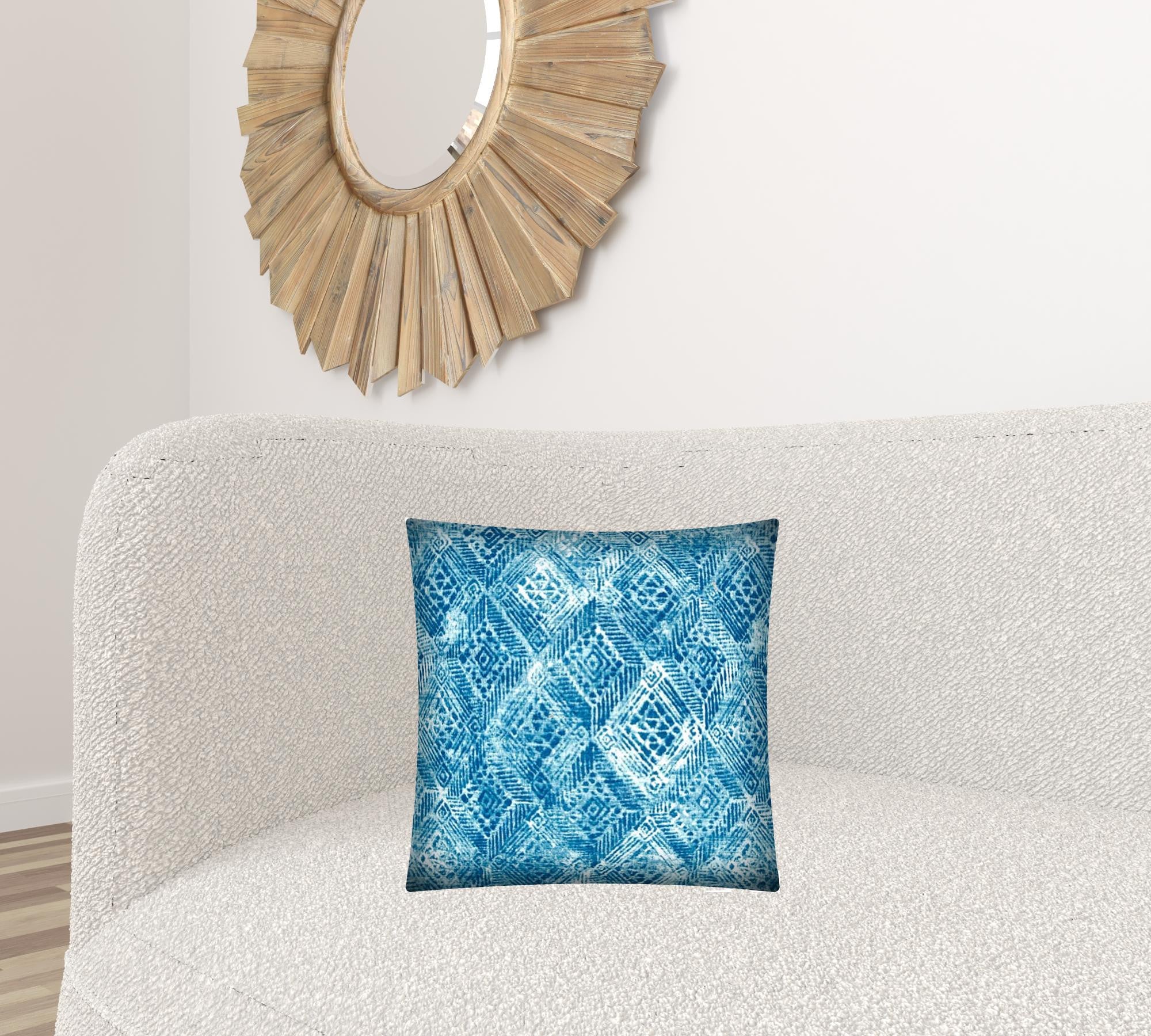 17x17 Blue And White Zippered Polyester Ikat Throw Pillow Cover
