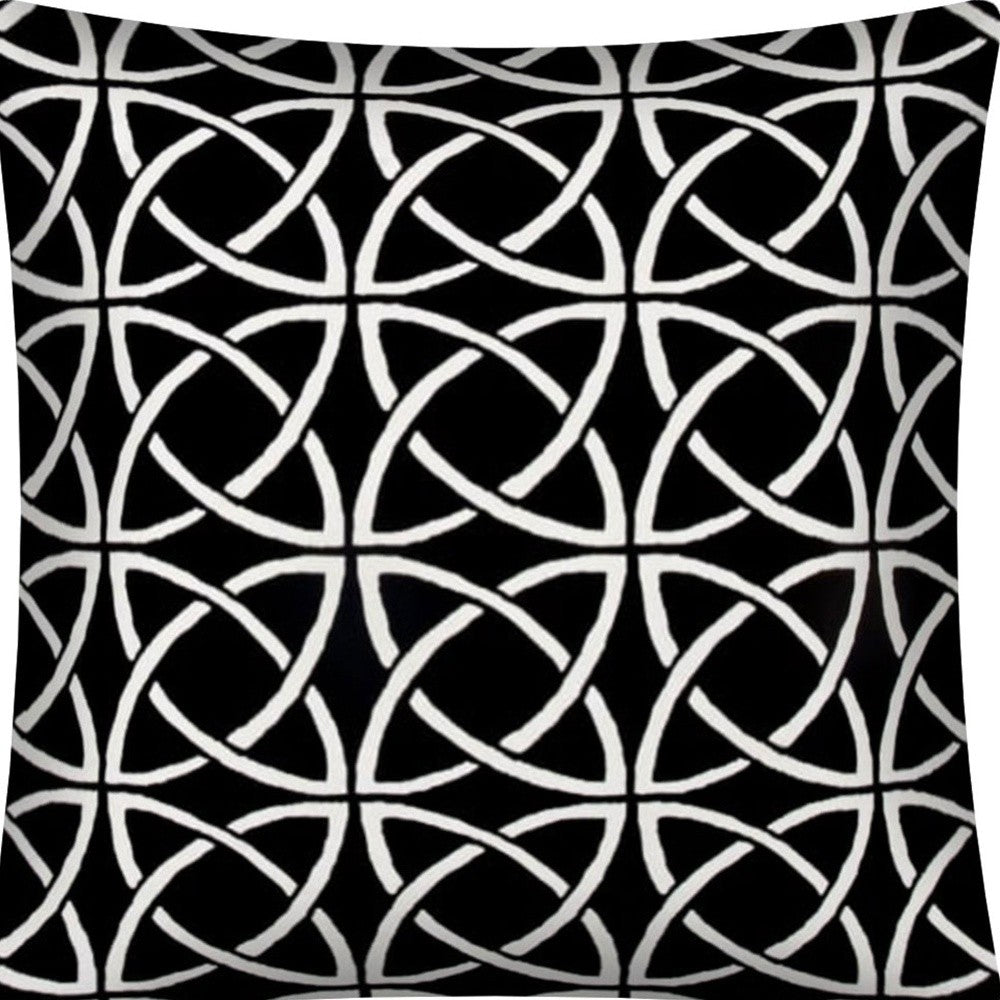 17" X 17" Black And White Zippered Polyester Interlocking Throw Pillow Cover