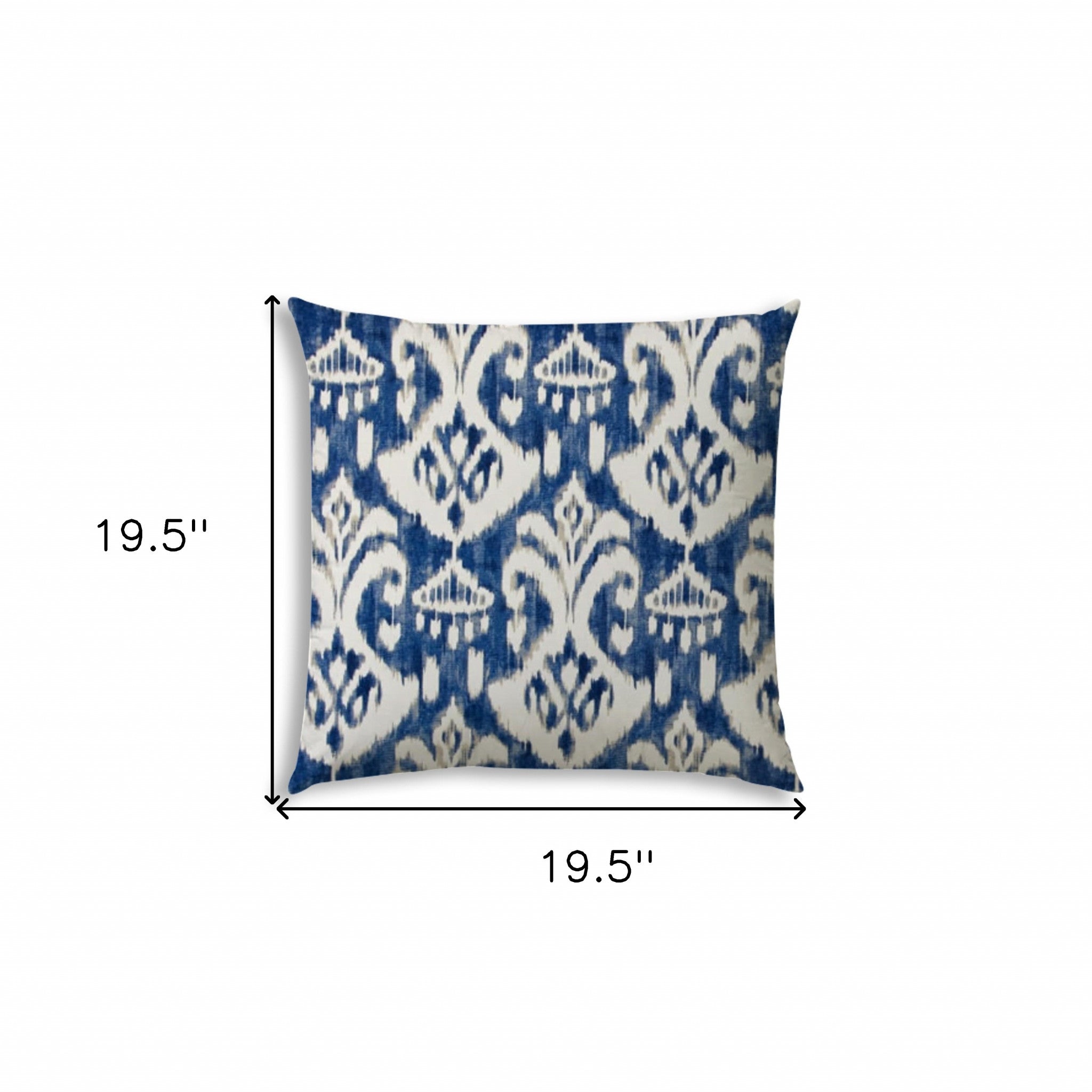 20" X 20" Indigo Taupe And Cream Zippered Polyester Ikat Throw Pillow Cover
