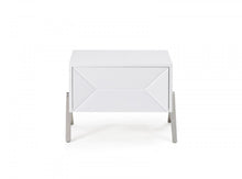 Modern Silky White Nightstand with One Drawer and Steel Legs