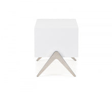 Modern Silky White Nightstand with One Drawer and Steel Legs