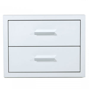 Modern Glossy White Box Nightstand with Two Drawers
