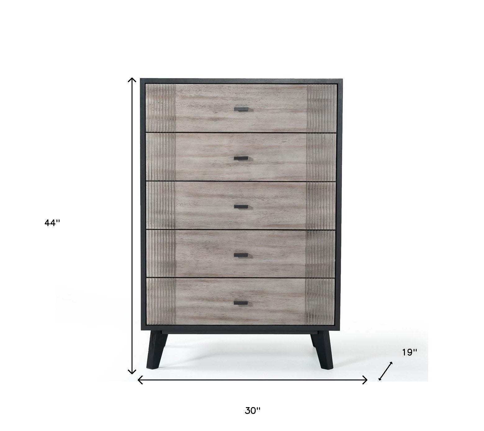 30" Grey And Black Wood Five Drawer Standard Chest