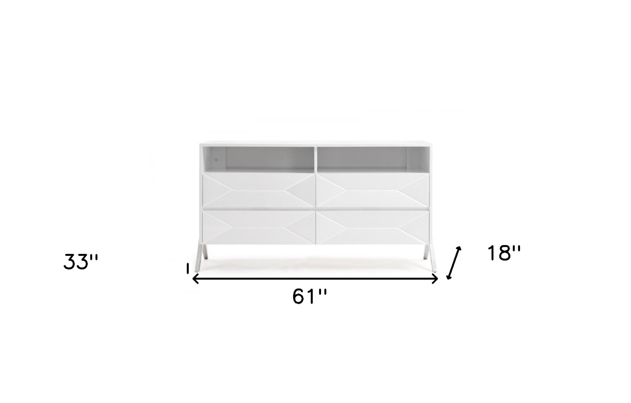 White Wood Four Drawer Double Dresser 61"