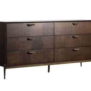 63" Dark Brown Manufactured Wood Six Drawer Double Dresser