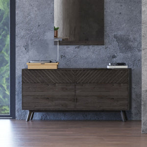 65" Dark Brown Solid Wood Six Drawer Double Dresser