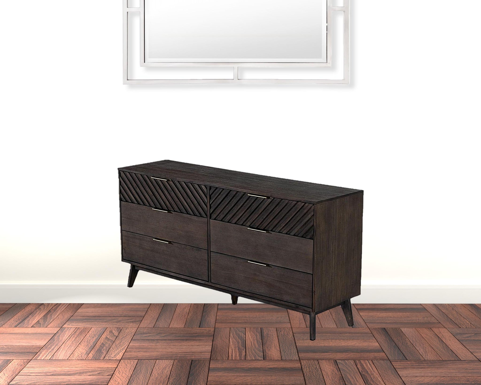 65" Dark Brown Solid Wood Six Drawer Double Dresser