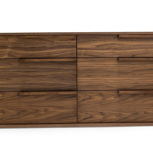 60" Walnut Manufactured Wood Six Drawer Double Dresser